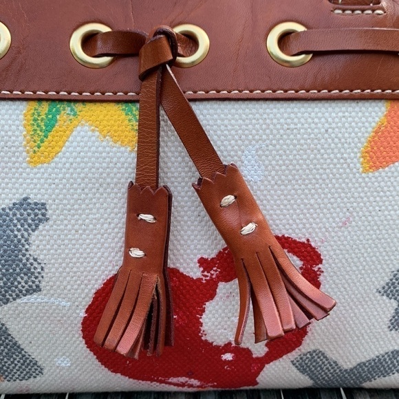 DOONEY & Bourke Painted Canvas Graffiti Shoulder Bag with Leather Trim - Picture 2 of 15